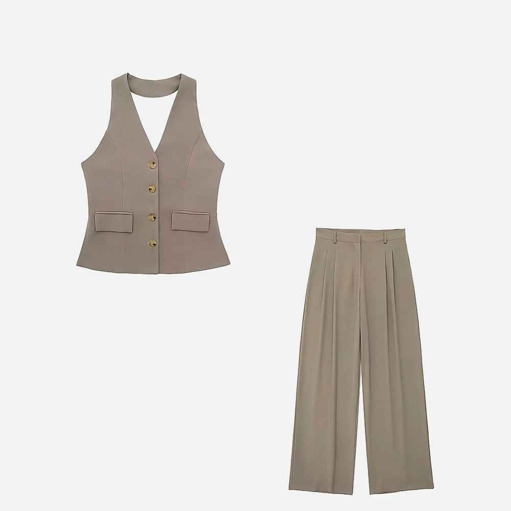 Conjunto Feminino Alfaiataria Colete Frente Única e Calça Pantalona – Sinfonia