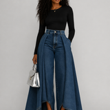 Conjunto Feminino Calça Pantalona Jeans com Sobressaia e Top Manga Longa – Fogazi VIEUX OFICIAL