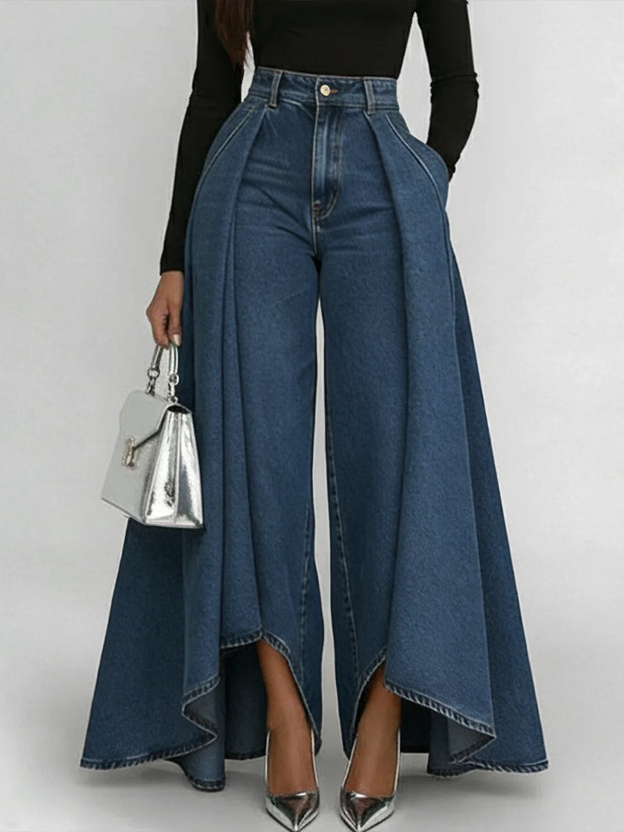 Conjunto Feminino Calça Pantalona Jeans com Sobressaia e Top Manga Longa – Fogazi VIEUX OFICIAL