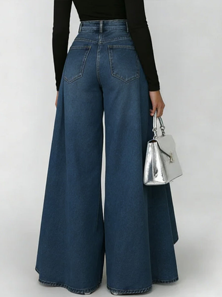 Conjunto Feminino Calça Pantalona Jeans com Sobressaia e Top Manga Longa – Fogazi VIEUX OFICIAL