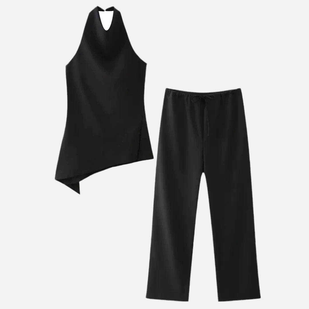 Conjunto Feminino Calça Pantalona e Blusa Frente Única Assimétrica – Sussurro