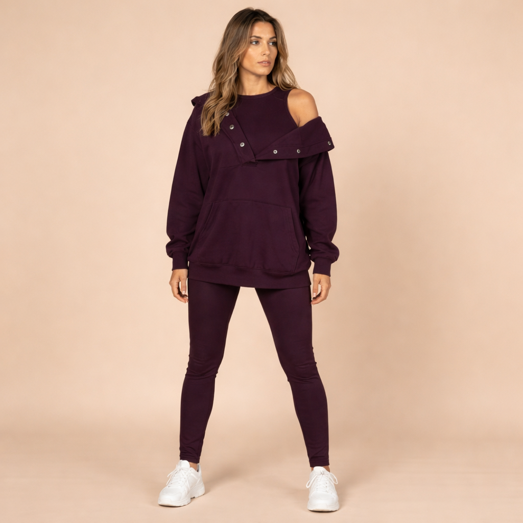 Conjunto Feminino Casual Chic em Moletinho com Sobreposição e Botões – Vivienne VIEUX OFICIAL