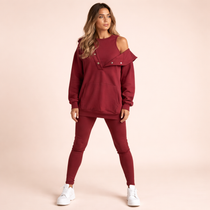 Conjunto Feminino Casual Chic em Moletinho com Sobreposição e Botões – Vivienne VIEUX OFICIAL