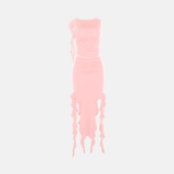 Conjunto Feminino Assimétrico com Top e Saia Longa com Babados em Cascata – Cerise - VIEUX OFICIAL