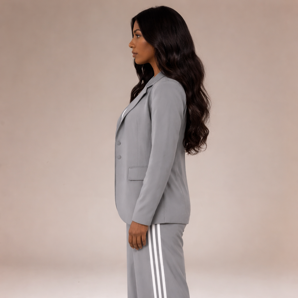 Conjunto Feminino de Alfaiataria Blazer e Calça Pantalona com Listra Esportiva – Brigitte