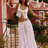 Conjunto Feminino de Algodão com Renda e Amarração – Top e Saia Longa Amalfi