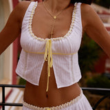 Conjunto Feminino de Algodão com Renda e Amarração – Top e Saia Longa Amalfi