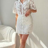 Conjunto Feminino de Crochê com Camisa e Saia Curta com Botões – Bordes VIEUX OFICIAL