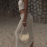 Conjunto Feminino de Crochê com Pérolas – Top Bustier e Saia Longa Nereide VIEUX OFICIAL