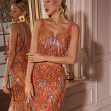 Conjunto Feminino de Festa Bordado com Paetês e Franjas de Cristal – Lafarge - VIEUX OFICIAL
