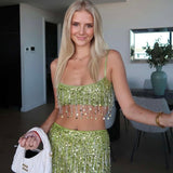 Conjunto Feminino de Paetês com Franjas – Top Cropped e Minissaia Glow VIEUX OFICIAL