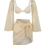 Conjunto Feminino de Praia com Saída em Tela, Franjas e Top Estruturado – Crespin - VIEUX OFICIAL