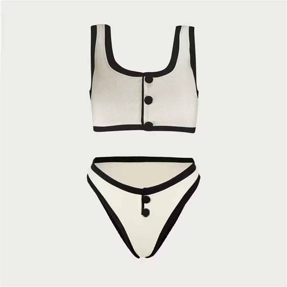 Conjunto Feminino de Praia com Top Cropped e Calcinha Cintura Alta com Botões – Brunot - VIEUX OFICIAL