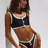 Conjunto Feminino de Praia com Top Cropped e Calcinha Cintura Alta com Botões – Brunot - VIEUX OFICIAL