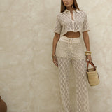 Conjunto Feminino de Tricô Texturizado – Cropped e Calça Biarritz VIEUX OFICIAL