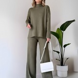 Conjunto Feminino em Malha Canelada Pantalona e Blusa Gola Alta – Zênite VIEUX OFICIAL