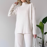 Conjunto Feminino em Malha Canelada Pantalona e Blusa Gola Alta – Zênite VIEUX OFICIAL
