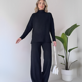 Conjunto Feminino em Malha Canelada Pantalona e Blusa Gola Alta – Zênite VIEUX OFICIAL
