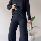 Conjunto Feminino em Malha Canelada Pantalona e Blusa Gola Alta – Zênite VIEUX OFICIAL