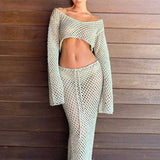 Conjunto Saída de Praia em Crochê Arrastão com Mangas Sino – Sirena VIEUX OFICIAL