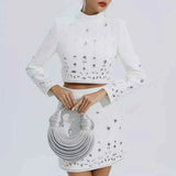 Conjunto com Pedrarias em Cristal e Cropped de Manga Longa – Cecelia VIEUX OFICIAL