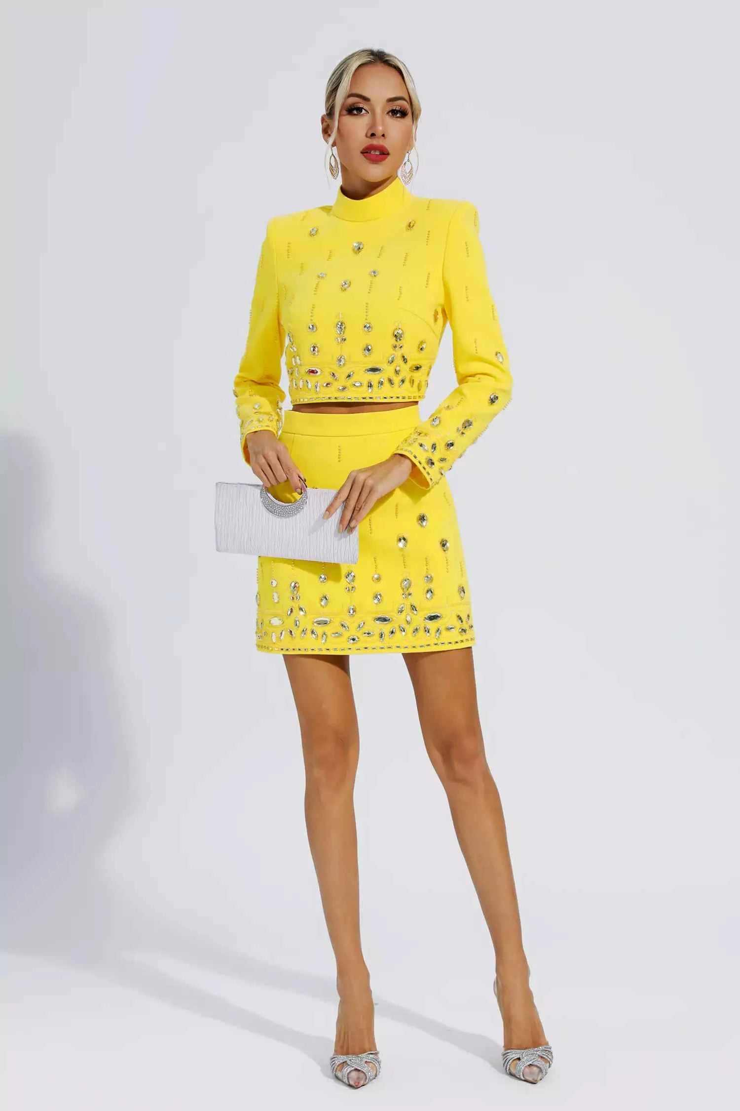 Conjunto com Pedrarias em Cristal e Cropped de Manga Longa – Cecelia VIEUX OFICIAL