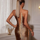 Vestido Perrot curto Dourado em Franjas