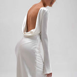 Vestido branco de gala com mangas longas fluidas Lysandra VIEUX OFICIAL