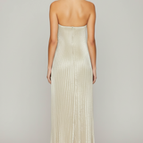 Vestido de Festa Longo Plissado Metalizado Tomara que Caia Evasê – Olympia