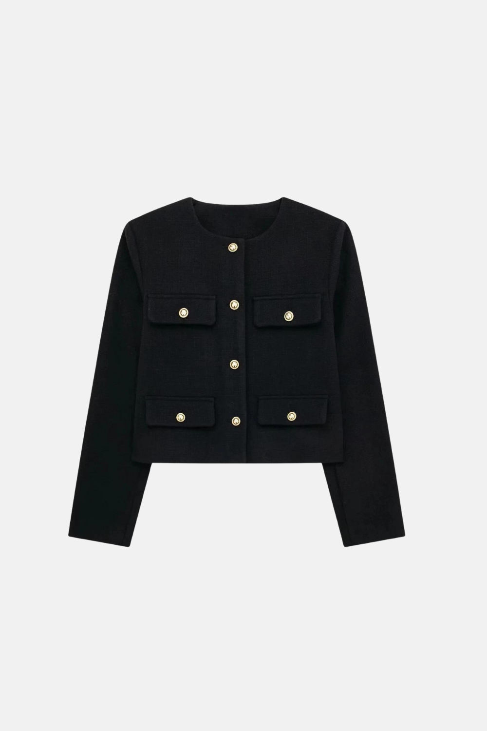 Jaqueta Cropped Preta com Botões Dourados – Blaston - VIEUX OFICIAL