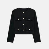 Jaqueta Cropped Preta com Botões Dourados – Blaston - VIEUX OFICIAL