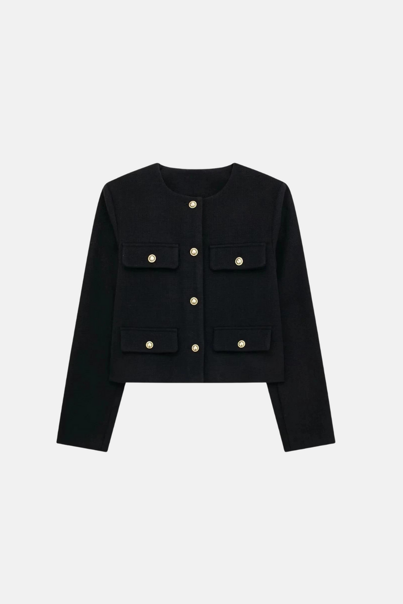 Jaqueta cropped preta com botões dourados Blaston VIEUX OFICIAL