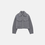 Jaqueta Cropped Feminina de Lã com Zíper Frontal e Bolsos Utilitários Cinza – Favier - VIEUX OFICIAL