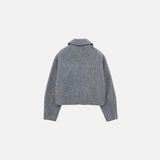 Jaqueta Cropped Feminina de Lã com Zíper Frontal e Bolsos Utilitários Cinza – Favier - VIEUX OFICIAL