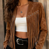 Jaqueta Feminina Curta de Camurça Manga Longa com Franjas e Tachas – Ironwood VIEUX OFICIAL