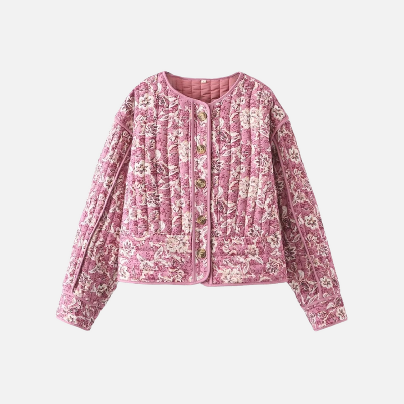 Jaqueta matelassê floral com gola redonda rosa Mist VIEUX OFICIAL