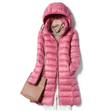 Jaqueta Puffer Feminina Alongada com Capuz e Pluma de Ganso Premium – Pafett
