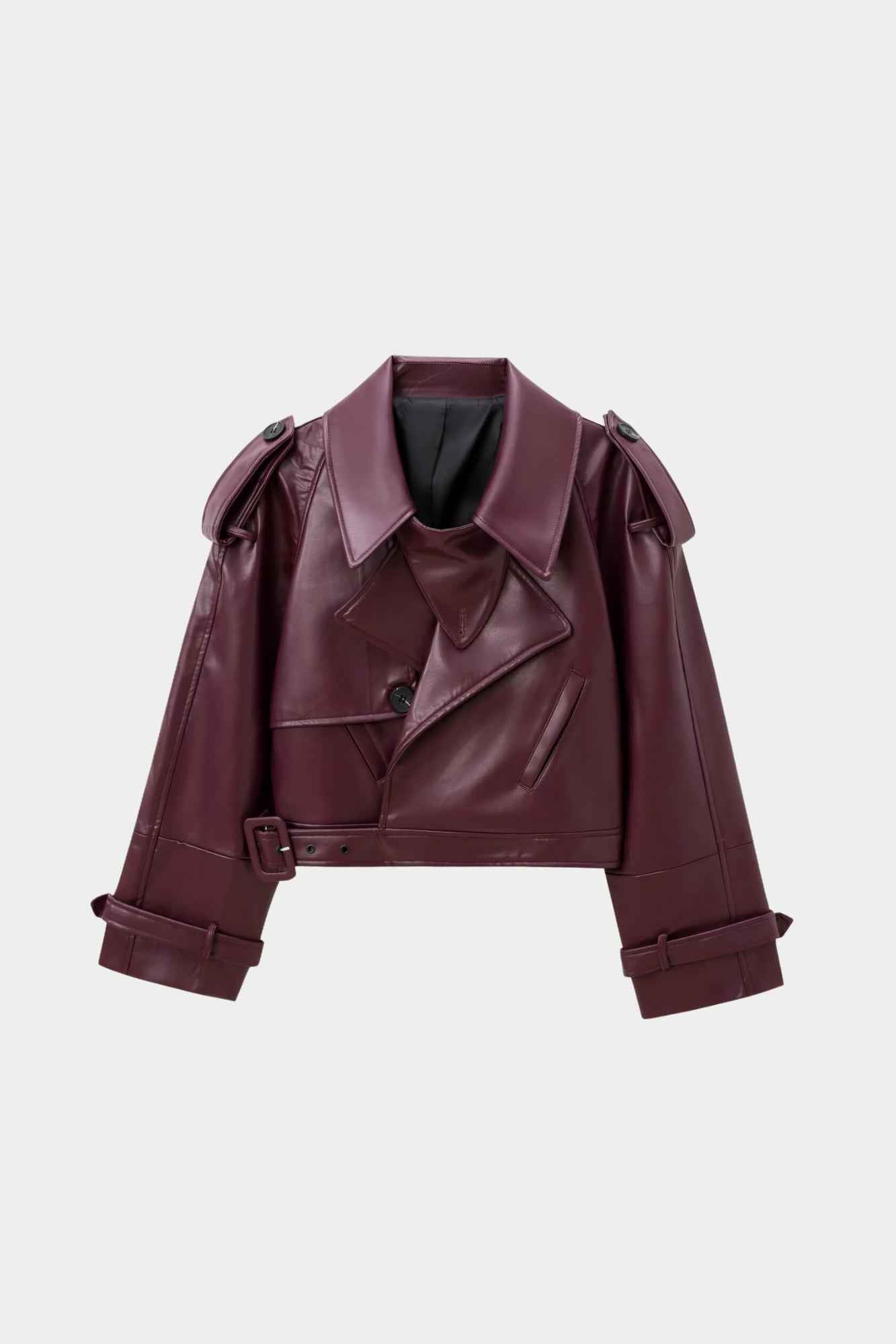 Jaqueta de Couro Feminina Cropped Estilo Biker com Cinto – Giulia