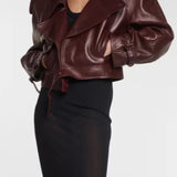Jaqueta de Couro Feminina Cropped Estilo Biker com Cinto – Bisou