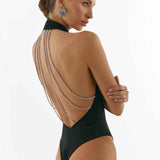 Maiô Body Preto Frente Única com Gola Alta – Noire