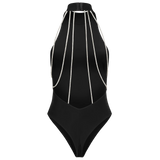 Maiô Body Preto Frente Única com Gola Alta – Noire