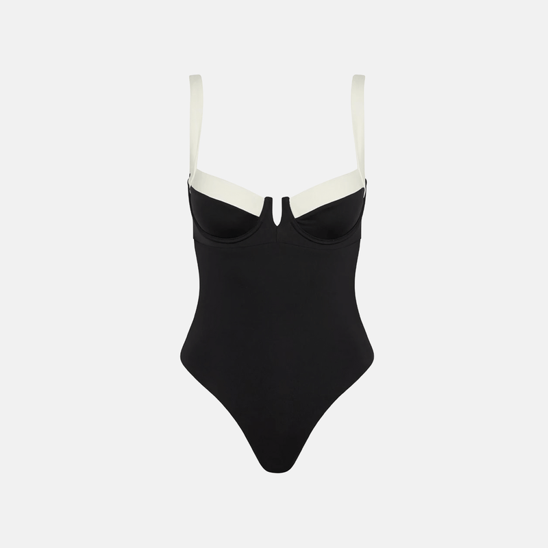 Maiô bicolor preto e branco com aro estruturado Virginie VIEUX OFICIAL