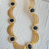 Maxi Colar Dourado com Pedras Pretas e Cristais Estilo Vintage – Oracle VIEUX OFICIAL