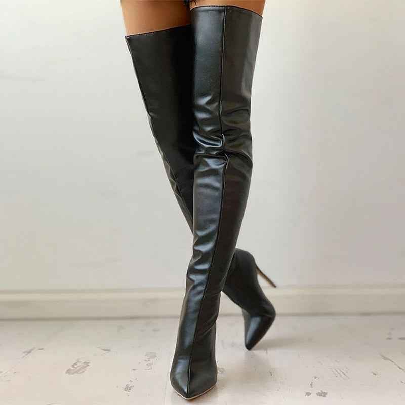 Bota feminina over the knee de salto fino agulha Vaelia VIEUX OFICIAL
