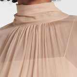 Blusa Feminina Transparente Gola Alta com Mangas Cascata de Babados – Nuvola - VIEUX OFICIAL
