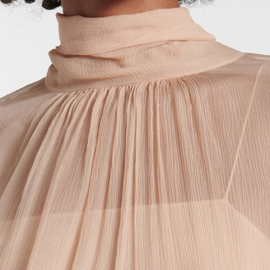 Blusa Feminina Transparente Gola Alta com Mangas Cascata de Babados – Nuvola - VIEUX OFICIAL