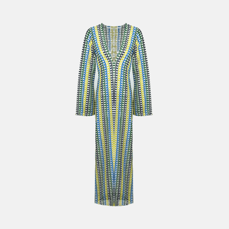 Vestido longo de praia com manga longa e decote profundo verde Lacouture VIEUX OFICIAL