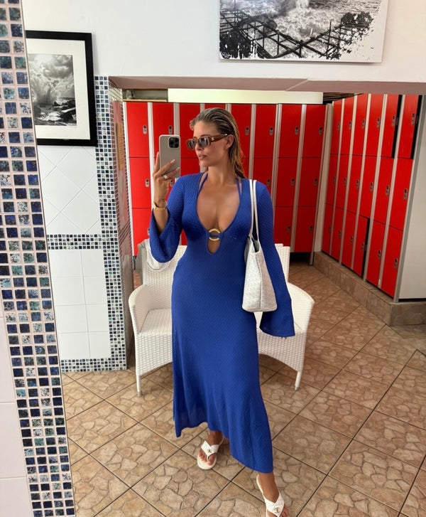 Saída de Praia Longa de Tricô com Argola e Fenda – Ibiza VIEUX OFICIAL