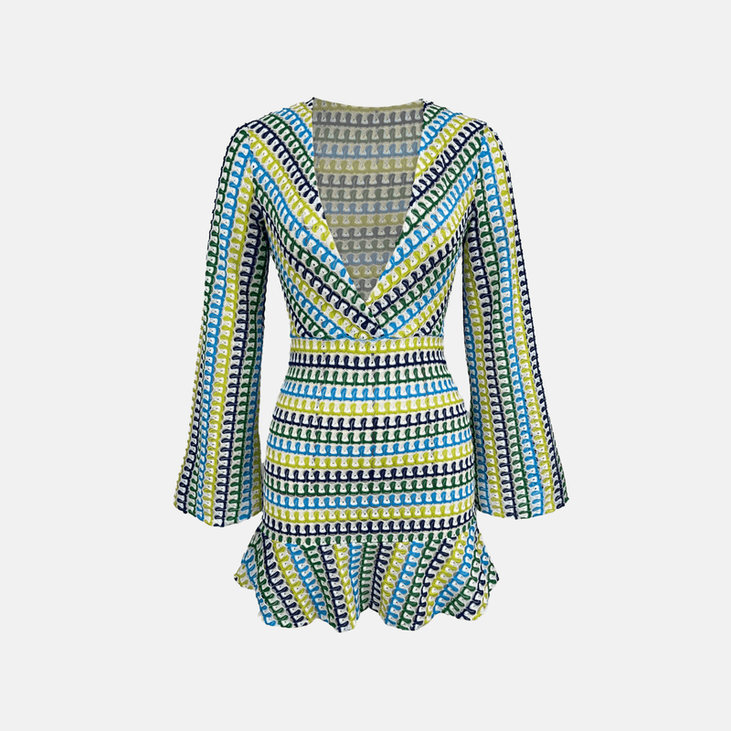 Vestido curto de praia com manga longa e decote profundo verde Monet VIEUX OFICIAL