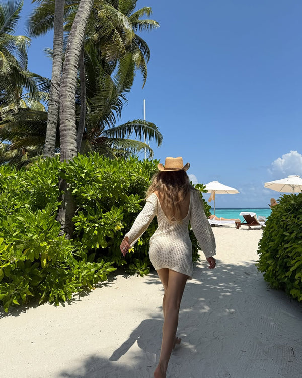 Saída de Praia Vestido Curto de Tricô Manga Sino – Maldivas VIEUX OFICIAL